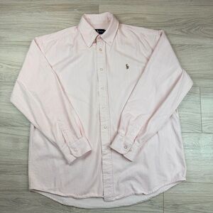Vintage Y2K Ralph Lauren Heavy Cotton Pink White Striped Button Down Oxford XL